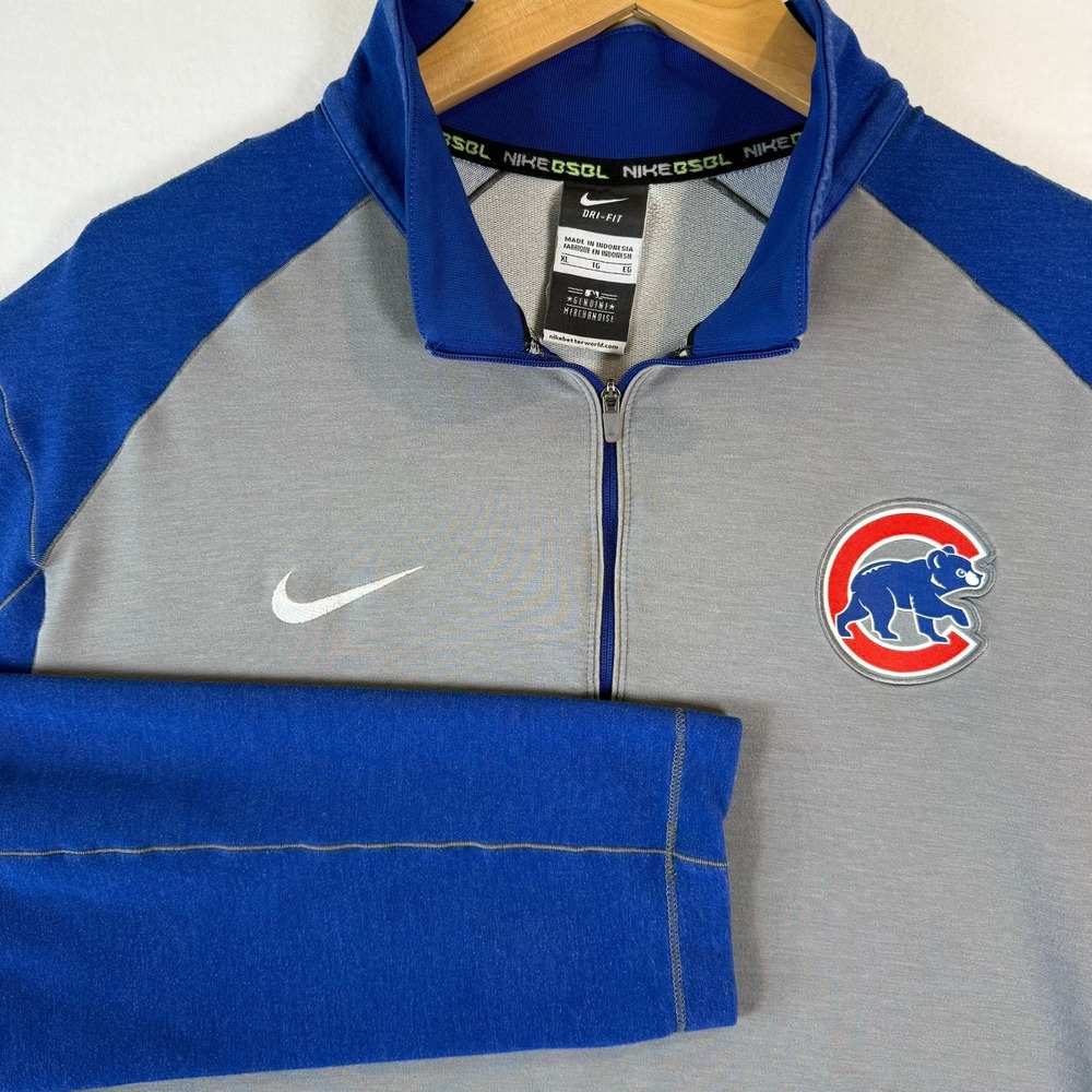 Nike Chicago Cubs Dri-FIT Quarter Zip Pullover Grey Blue Mens XL SP16KUB